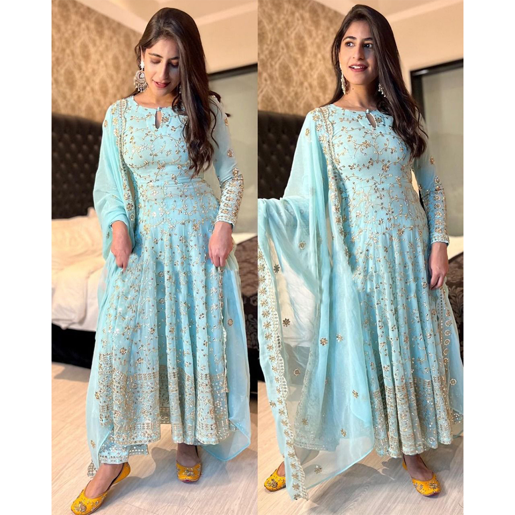 Charmingly Designed Semi Stitched Anarkali Gown Dress