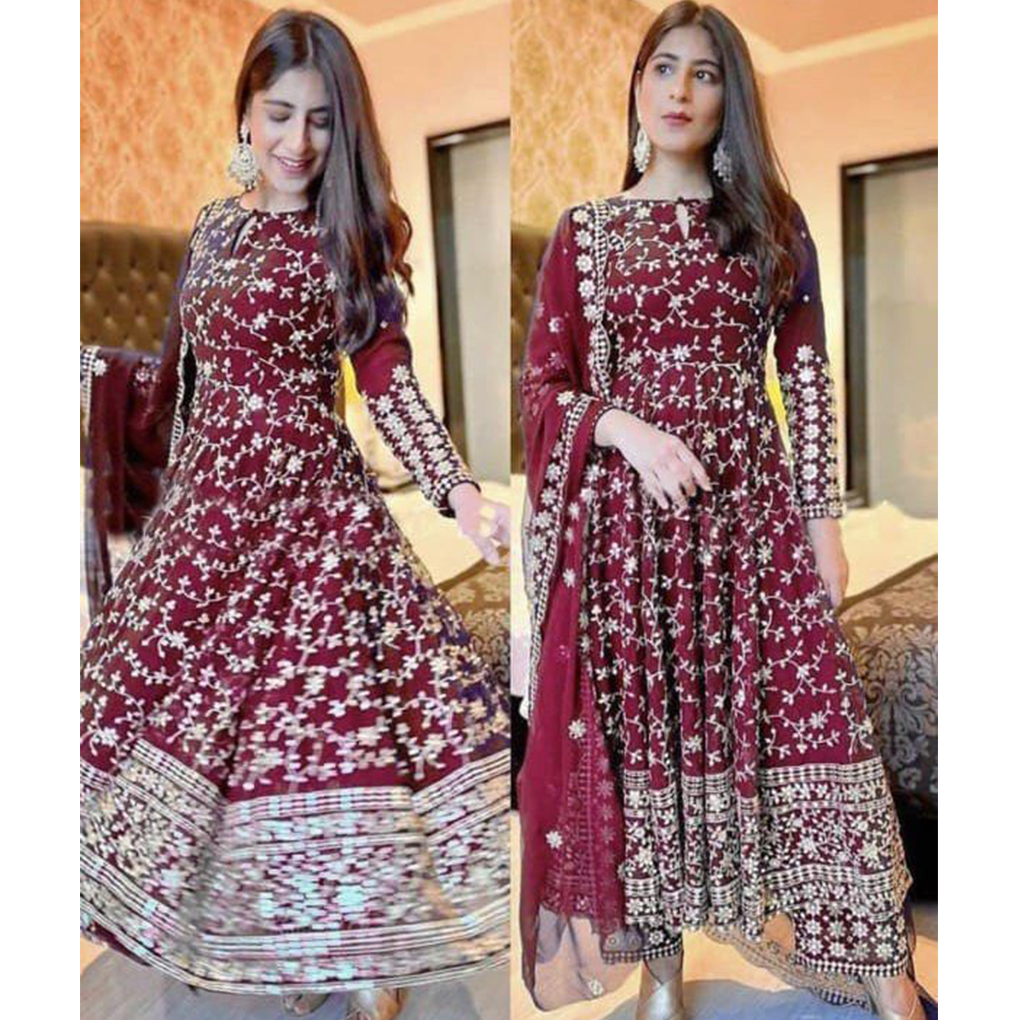 Charmingly Designed Semi Stitched Anarkali Gown Dress