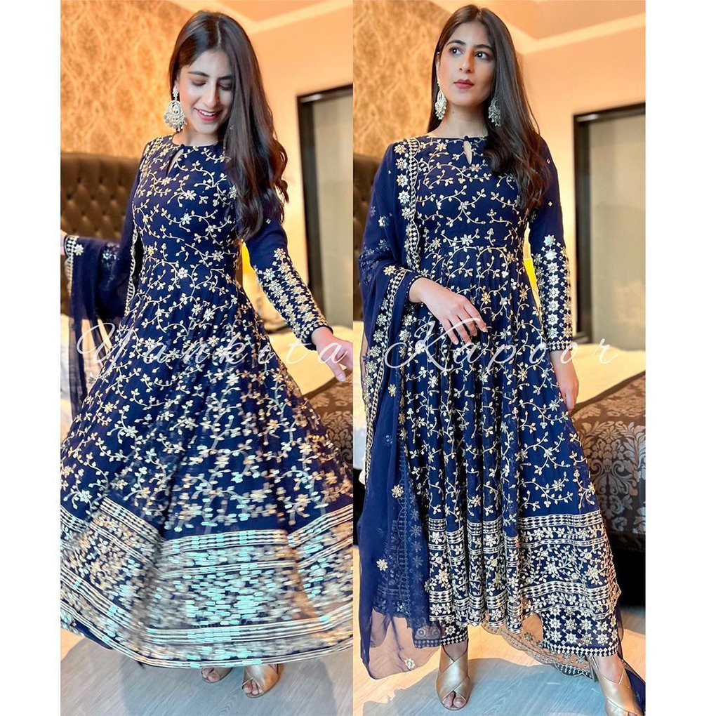 Charmingly Designed Semi Stitched Anarkali Gown Dress