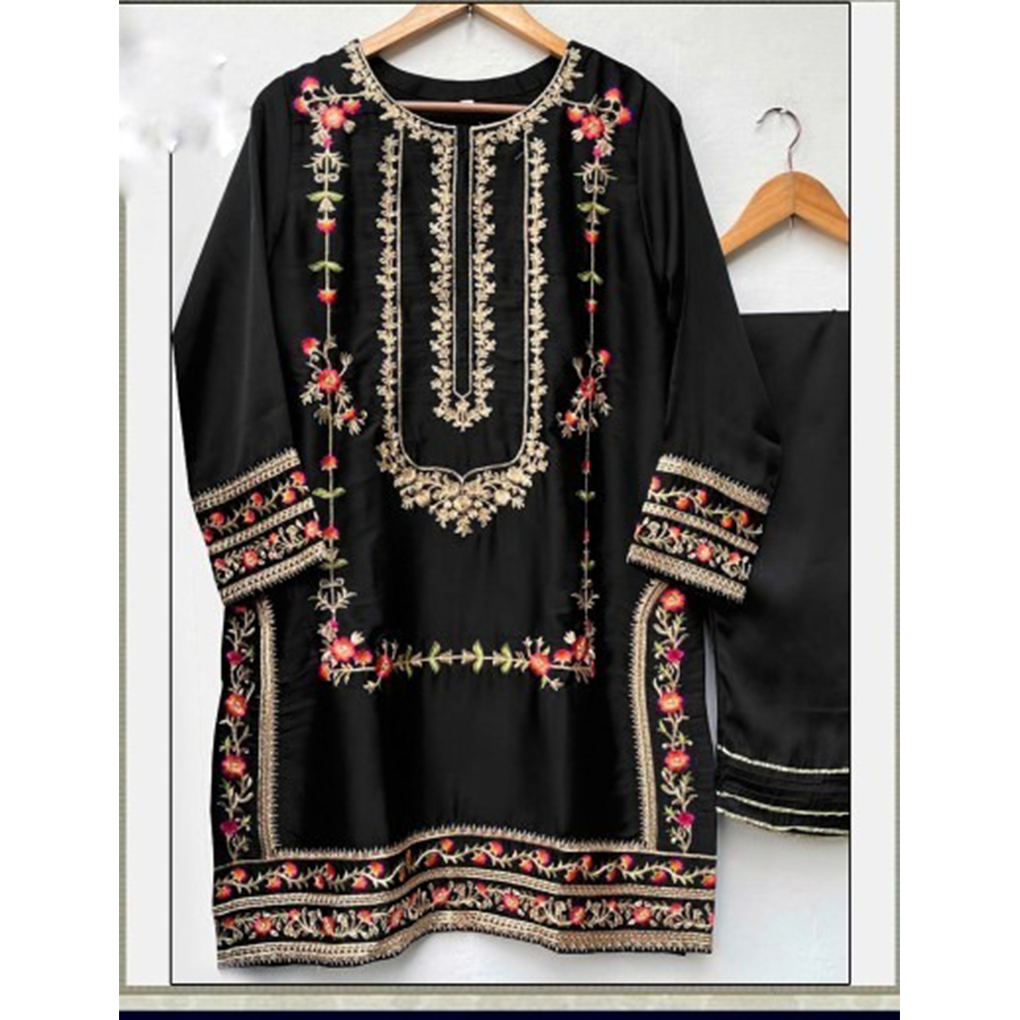 Premium Embroidered Samu Silk Ready Made Suit With Salowar