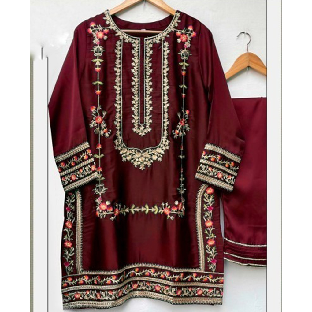 Premium Embroidered Samu Silk Ready Made Suit With Salowar