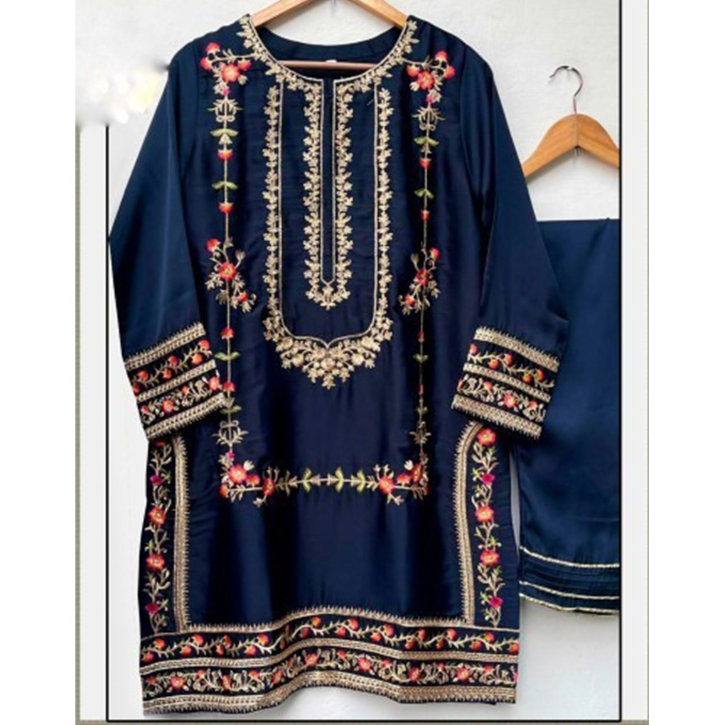 Premium Embroidered Samu Silk Ready Made Suit With Salowar