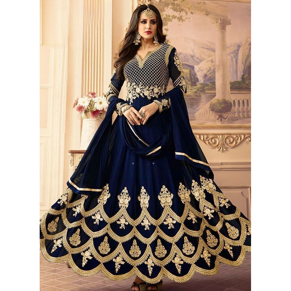 Fashionable Embroidered Georgette Long Floor Touch Anarkoli Party Dress