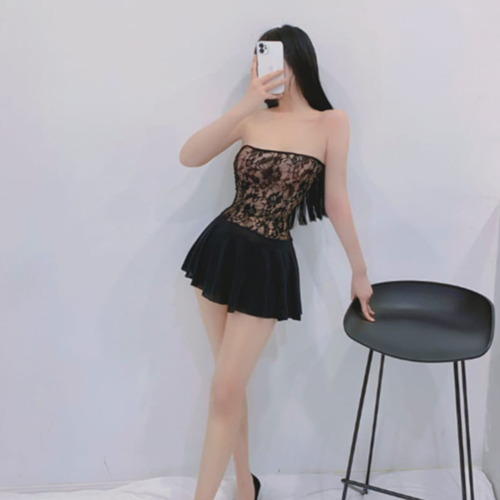 Pure Silk Satin Lace Stitched Tube Night Dress with Panty