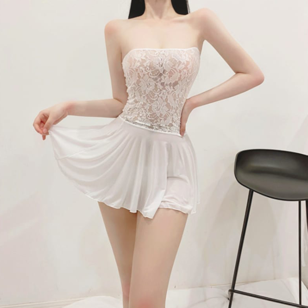 Pure Silk Satin Lace Stitched Tube Night Dress with Panty